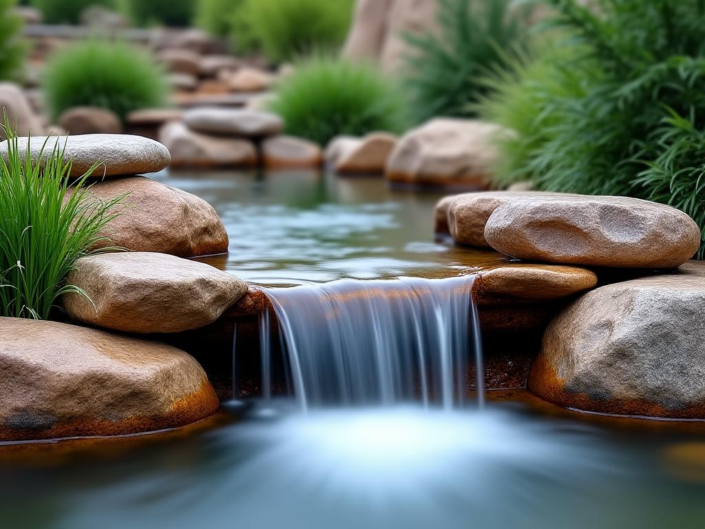 Custom natural stone waterfall