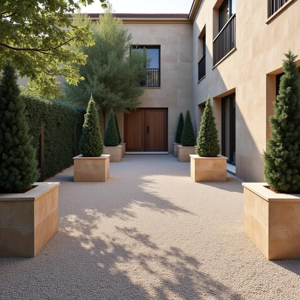 Luxury European gravel courtyard